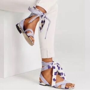 💫HP‼️💫 NWOB CABI Tie-Up Sandals in Blue/White Stripes and Abstract Floral, 7.5